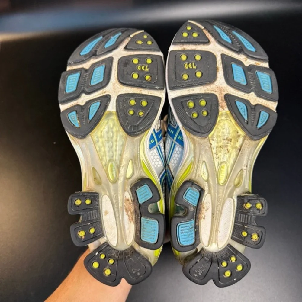 Asics Gel-Kinetic 3 T087N Silver Blue Synthetic‎ Mesh Running Shoes Womens US 7